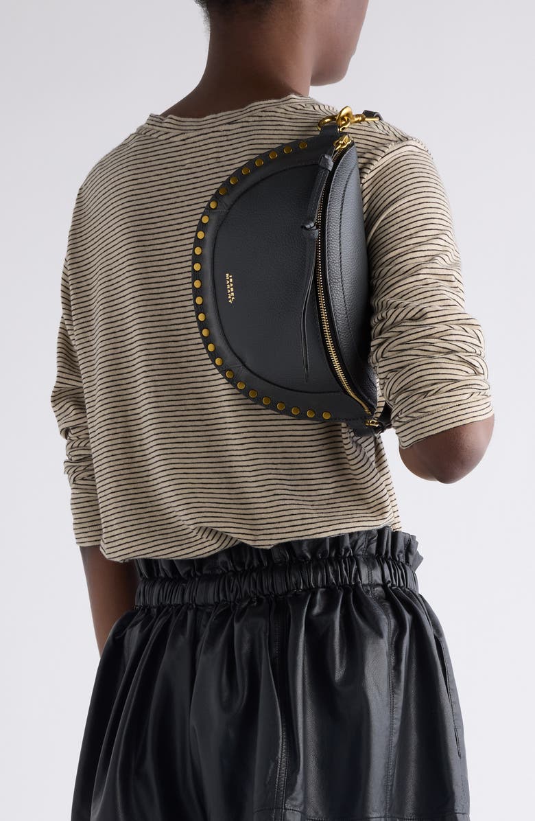 Isabel Marant Skano Stud Leather Convertible Belt Bag, Alternate, color, Asphalt