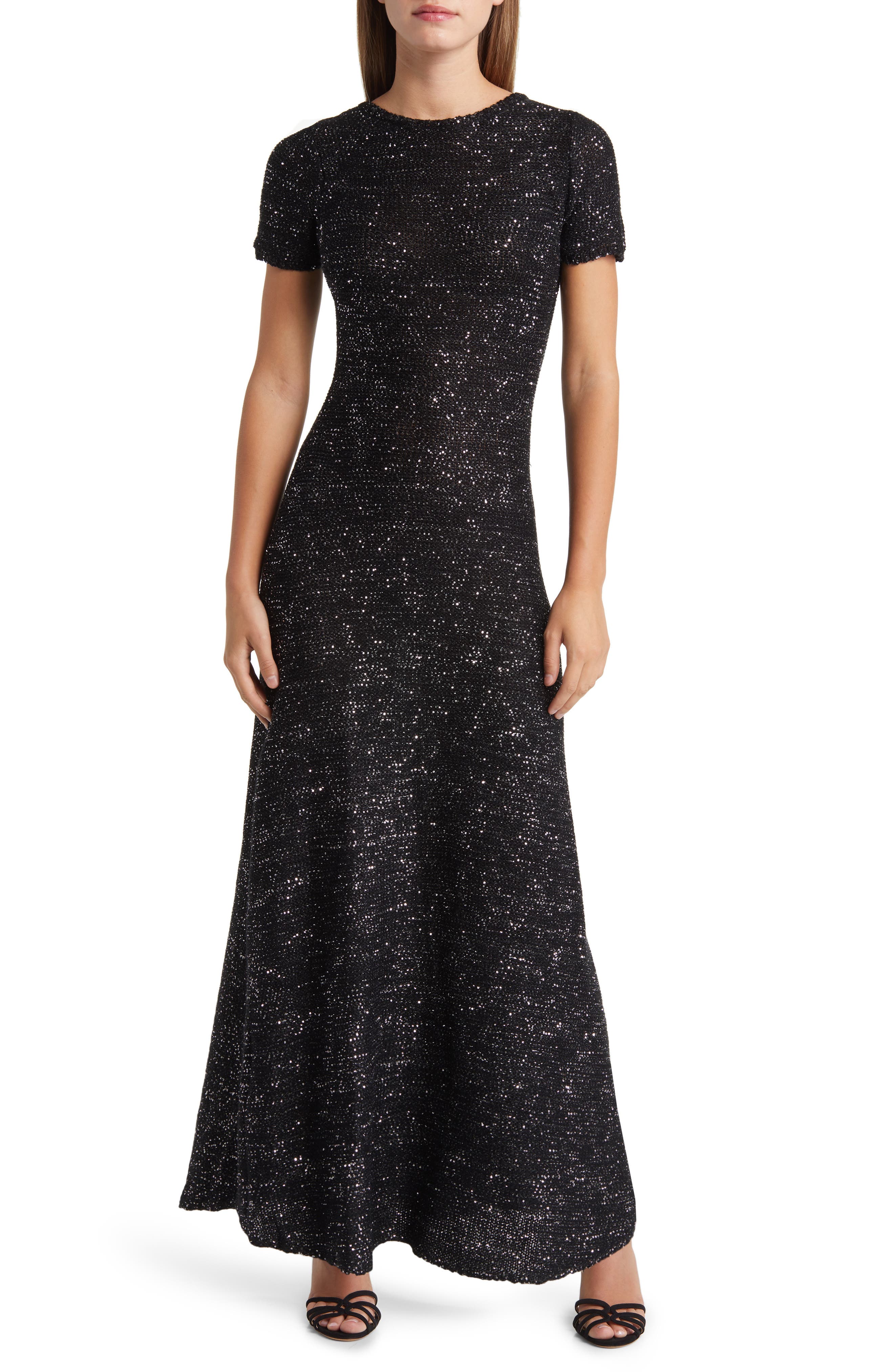 ZOE AND CLAIRE Sequin Short Sleeve Sweater Dress