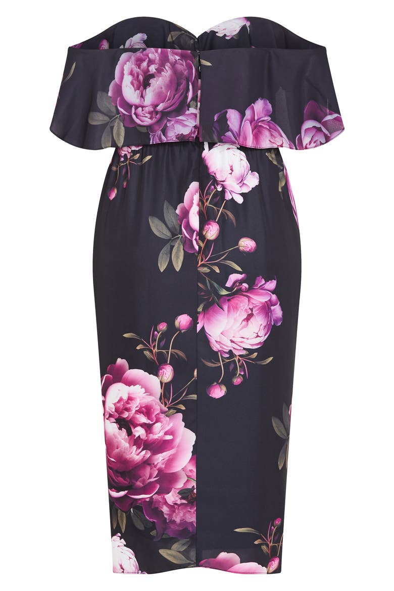 Gina Print Off the Shoulder Midi Dress, Alternate, color, MULTI BLOOM