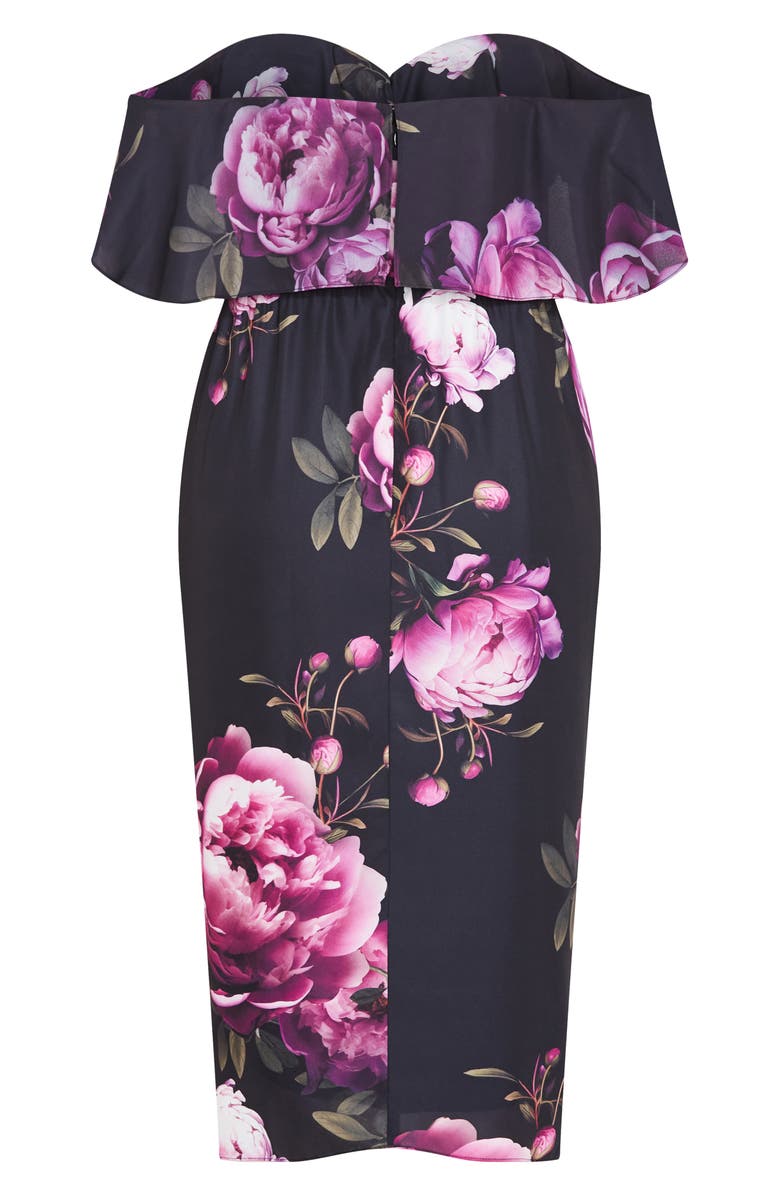 City Chic Gina Print Off the Shoulder Midi Dress, Alternate, color, Multi Bloom