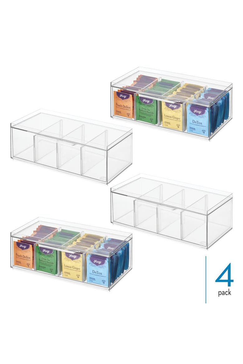 Set of 4 Stackable 4-Section Tea Storage Drawers - Clear, Alternate, color, Clear