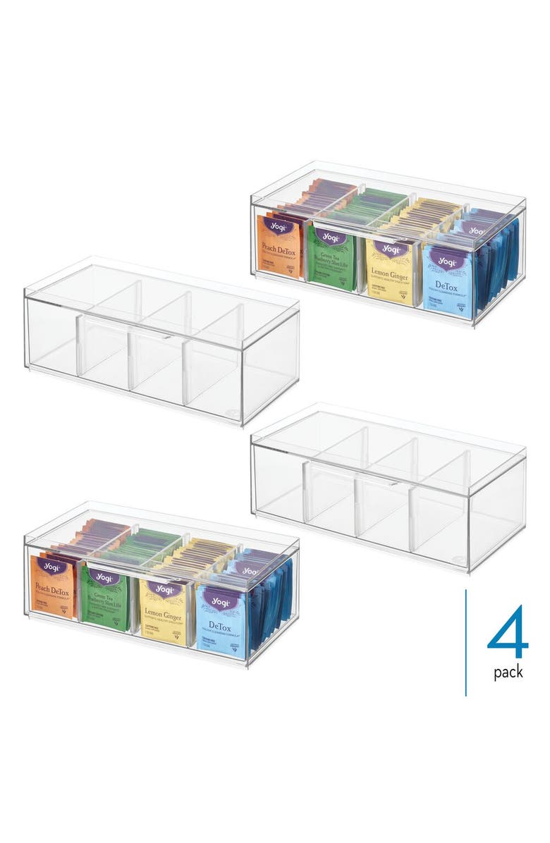 iDesign Set of 4 Stackable 4-Section Tea Storage Drawers - Clear, Alternate, color, Clear