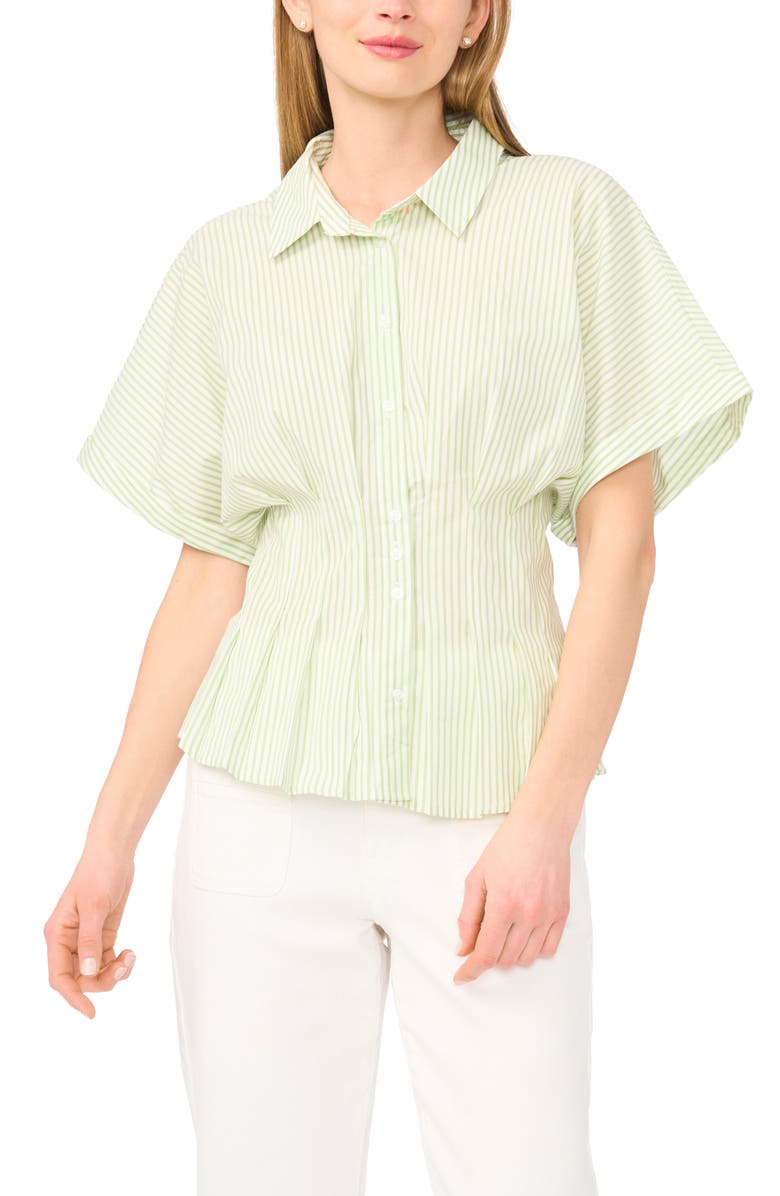 CeCe Pleat Waist Top, Alternate, color, Pale Lime