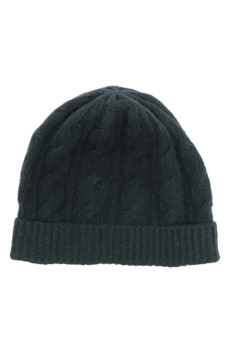 Portolano Cashmere Cable Knit Beanie, Main, color, Black