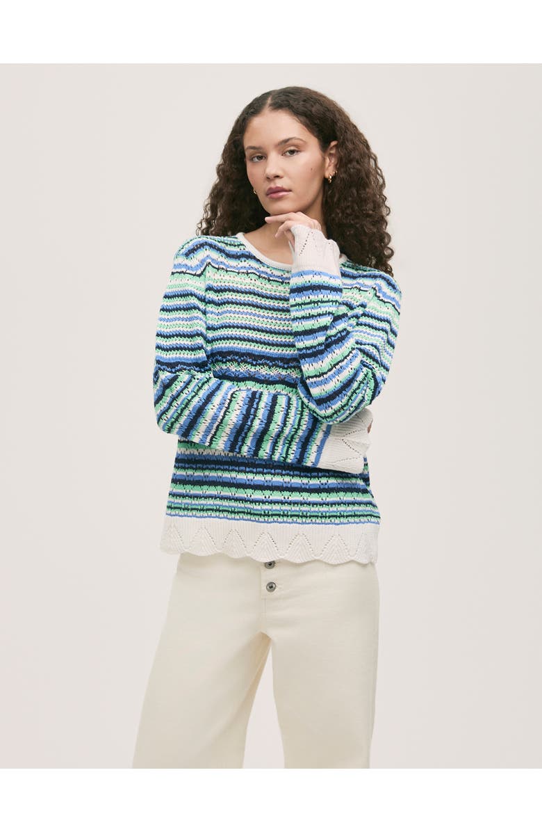 Finery London Audrenia Striped Crochet Sweater, Main, color, Blue Stripe