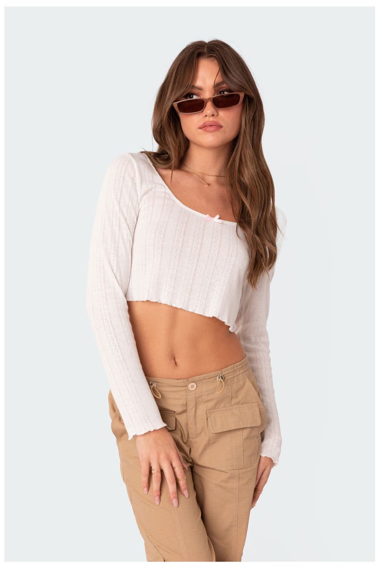 Pointelle Crop Top, Alternate, color, WHITE