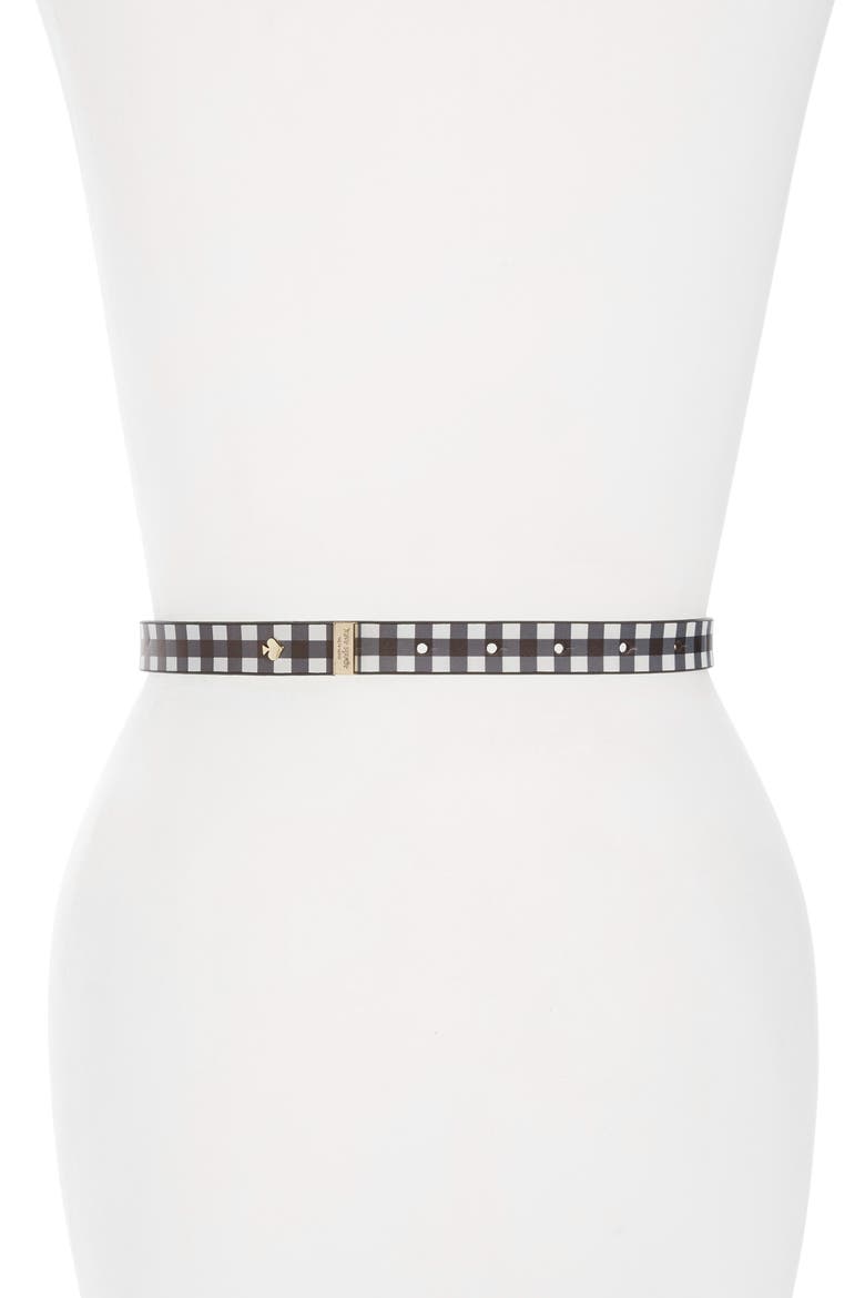 gingham leather belt, Alternate, color, BLACK