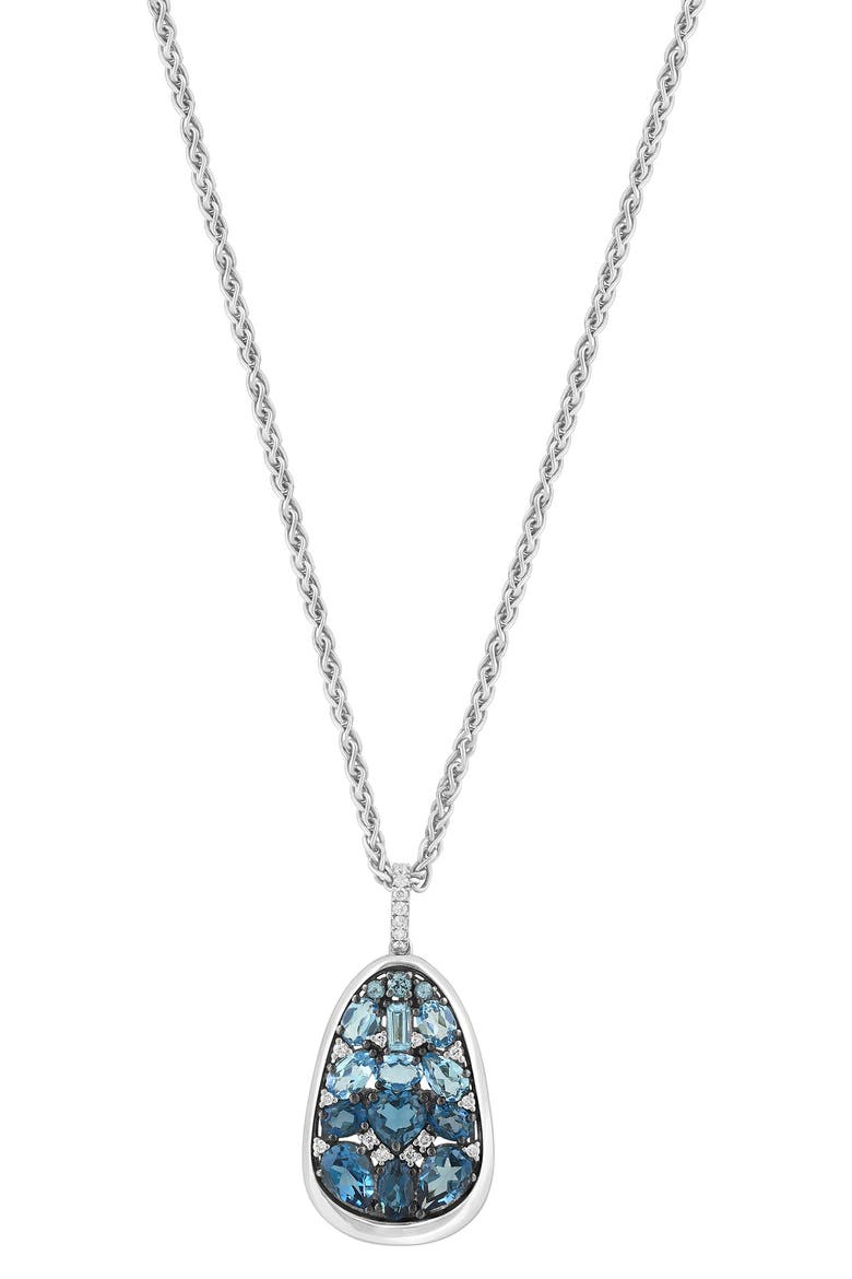 Sterling Silver Blue Topaz, London Blue Topaz & Diamond Oval Pendant Necklace, Alternate, color, BLUE