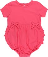 RuffleButts Knit Short Sleeve Bow Bubble Romper