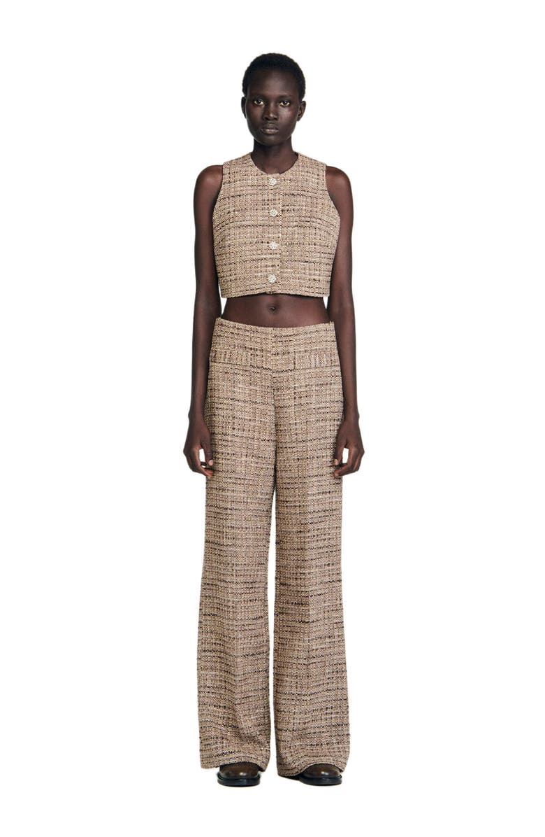 SANDRO Tweed vest, Alternate, color, Brown