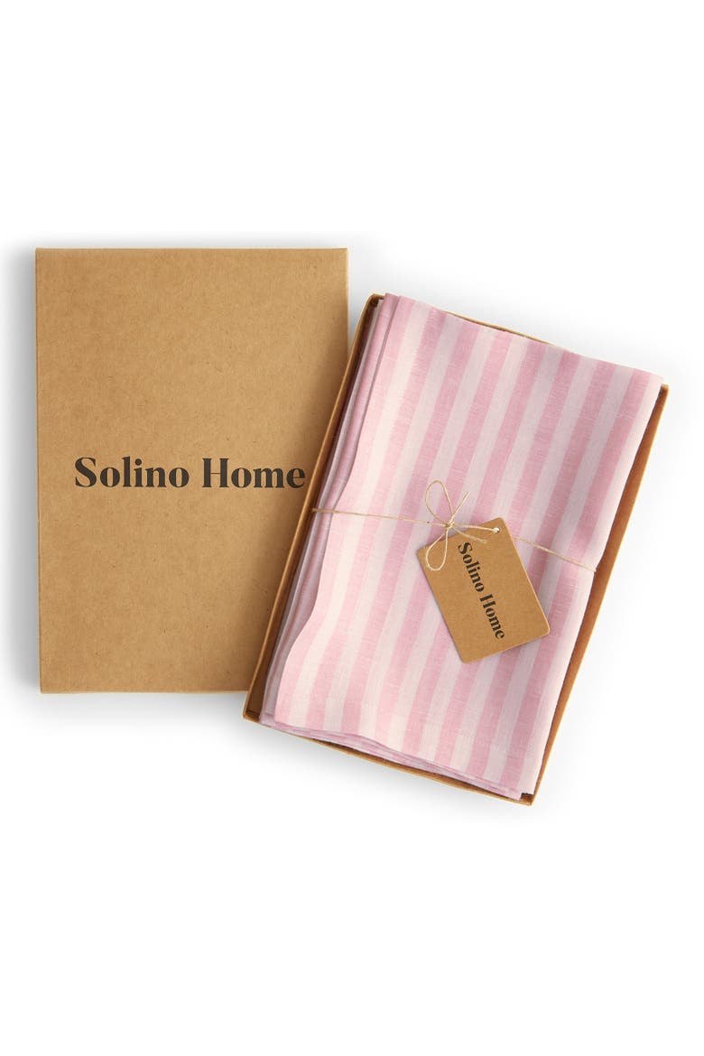 Linen Dinner Napkins - Amalfi Stripe, 20" x 20" Inch, Alternate, color, Cherry Blossom and White