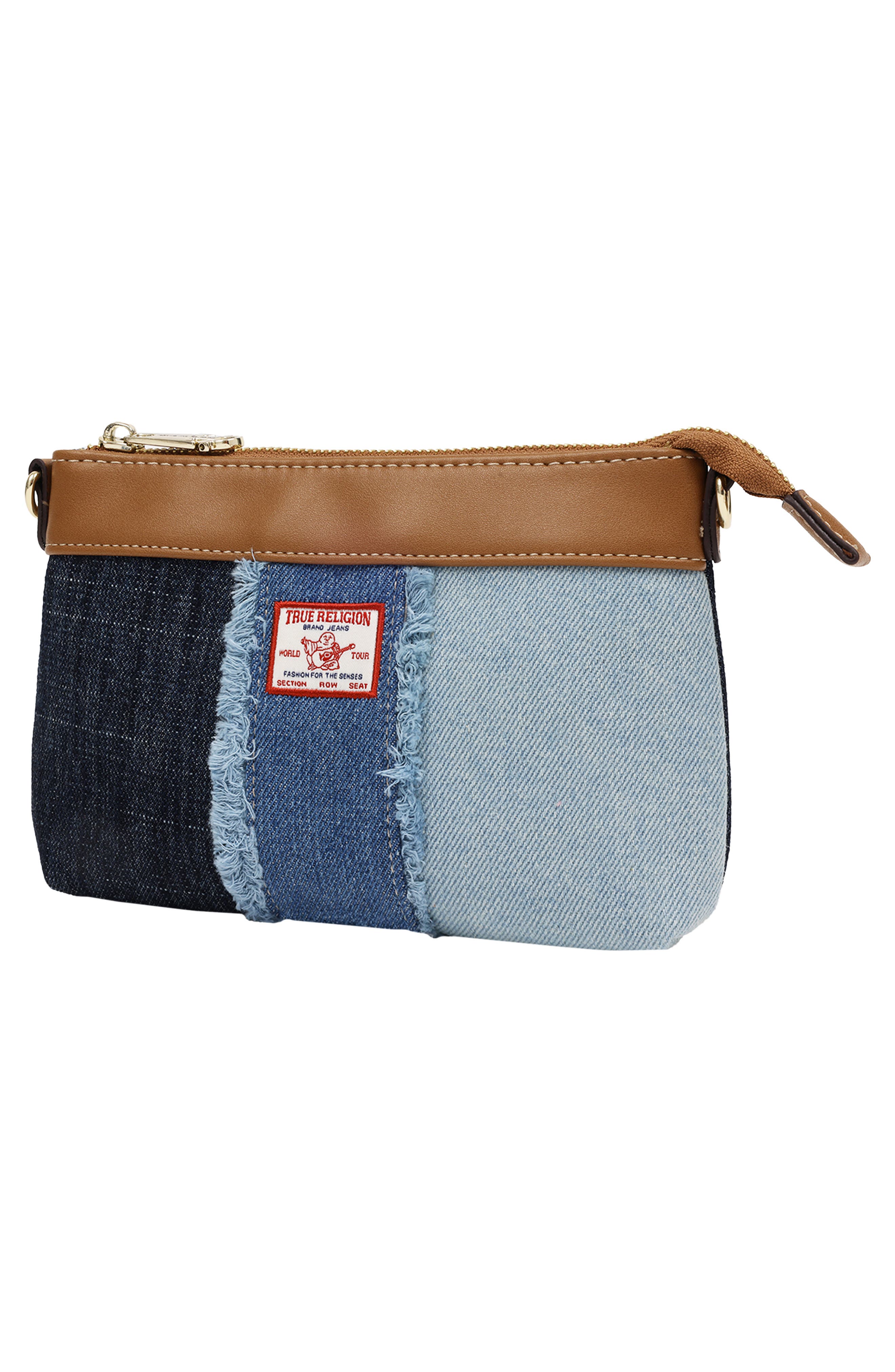 Frayed Denim Pouch on a Chain, Alternate, color, DENIM/ BLUE