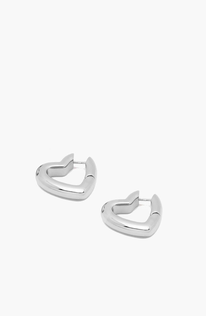 YOJ Loff Mini Heart Hoop Earrings in Silver, Main, color, Silver