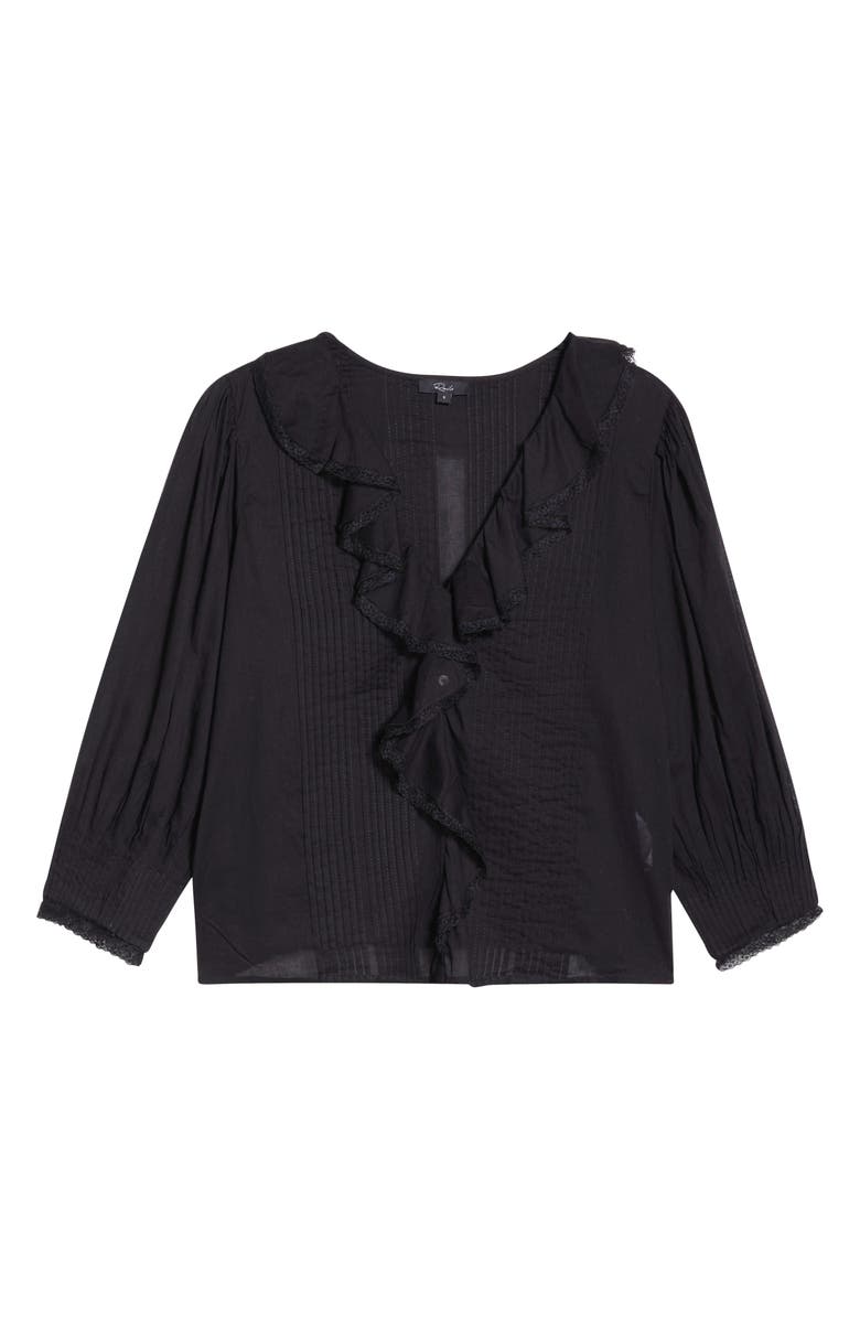 Rails Mare Ruffle Cotton Button-Up Top, Alternate, color, Black