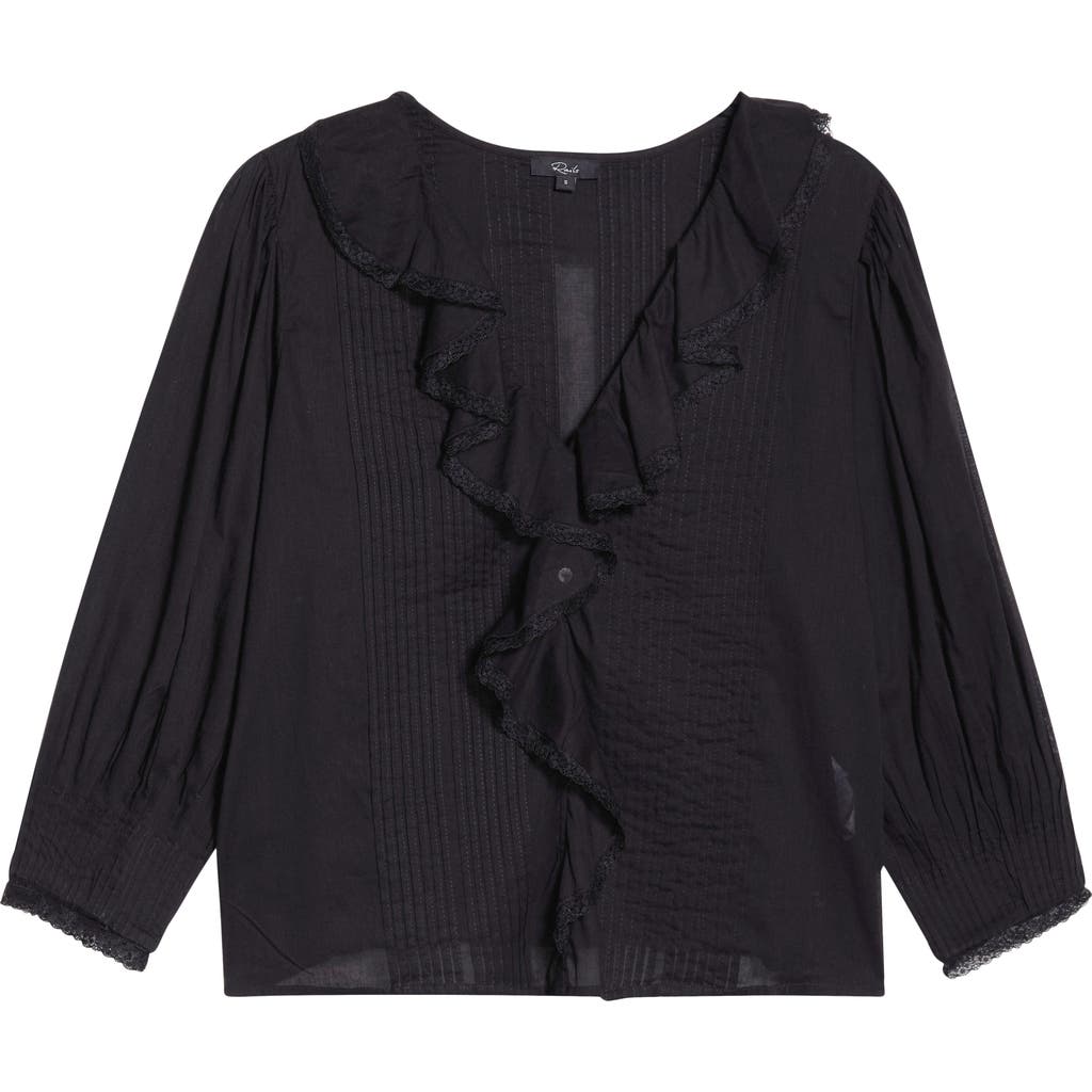 Rails Mare Ruffle Cotton Button-up Top In Black