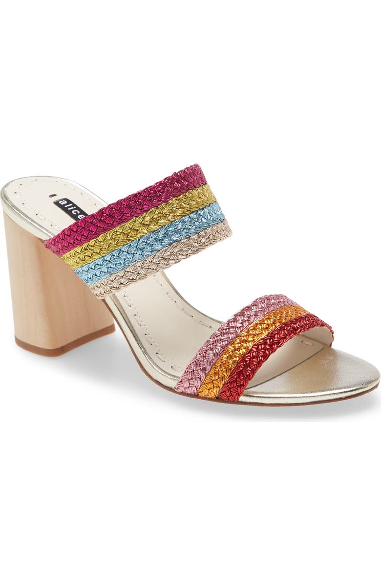 Alice + Olivia Loni Metallic Braided Strap Sandal, Main, color,
