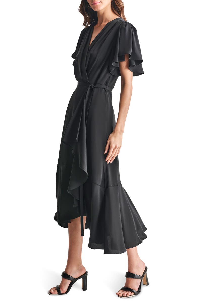 DKNY Flutter Sleeve Wrap Front Midi Dress, Alternate, color, 
