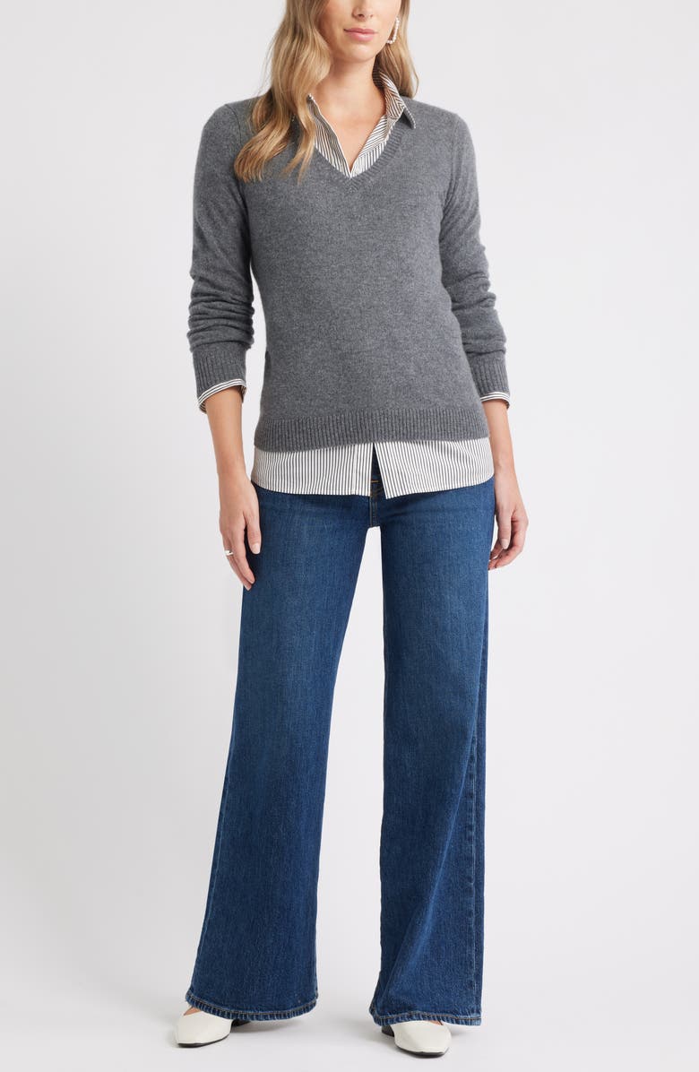 Caslon<sup>®</sup> Cashmere V-Neck Sweater, Alternate, color, Grey Dark Heather
