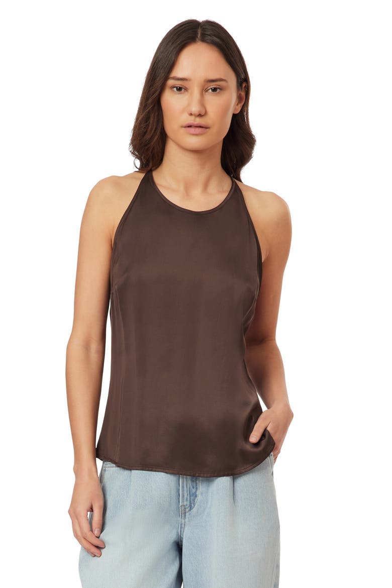 Back Tie Sleeveless Satin Top, Alternate, color, HOT FUDGE
