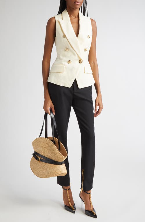 Balmain Jacquard Vest With Flap Pockets And Gold-tone Buttons In Neutral