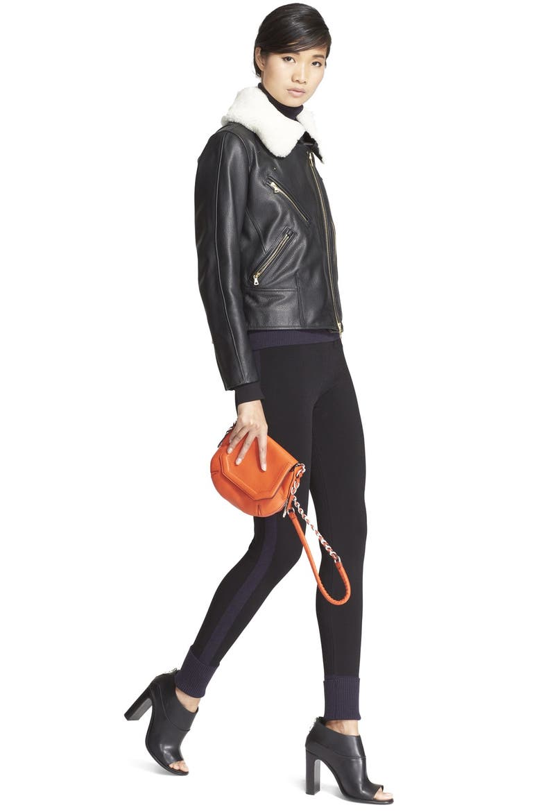 'Minerva' Leather & Shearling Biker Jacket, Alternate, color, BLACK