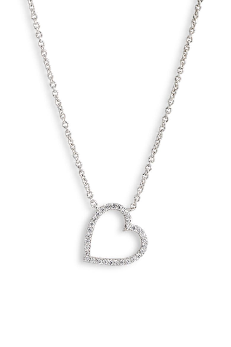 Cubic Zirconia Heart Pendant Necklace, Main, color, SILVER
