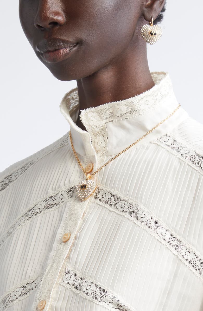 Valentino Garavani Lace Inset Silk Organza Shirt, Alternate, color, Sand