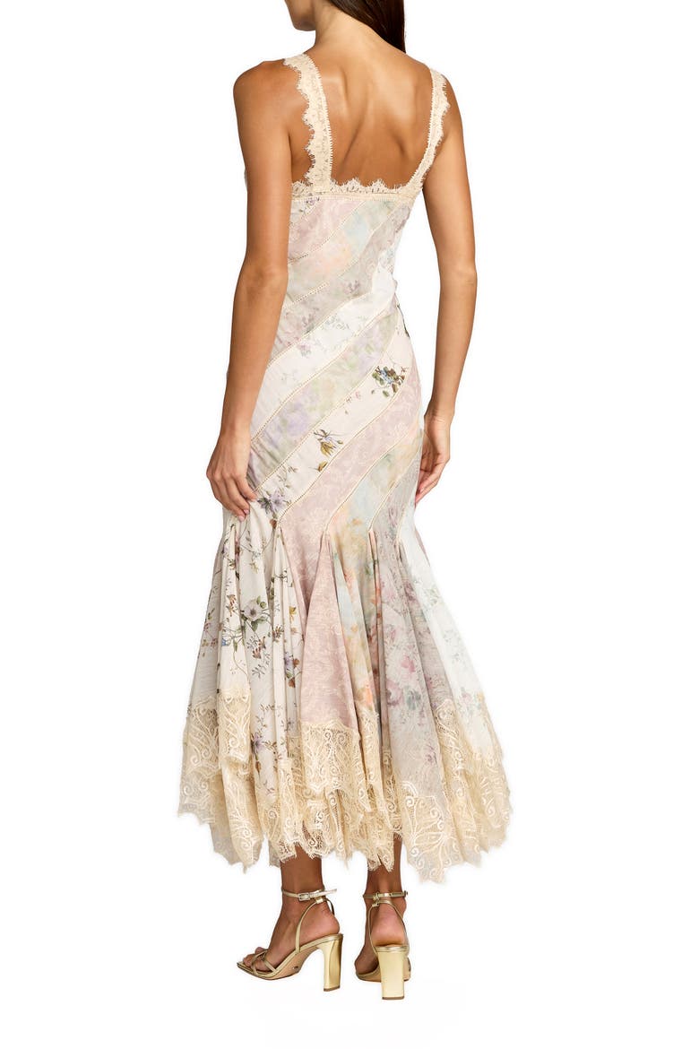 Floral Chiffon Midi Dress with Lace Trim, Alternate, color, Pastel Multi