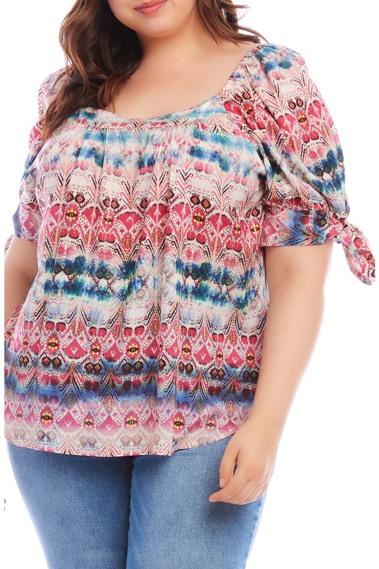 Square Neck Tie Cuff Top, Main, color, PRINT PINK