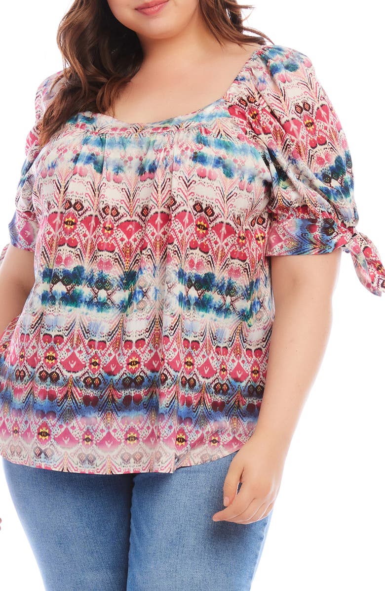 Karen Kane Square Neck Tie Cuff Top, Main, color, 