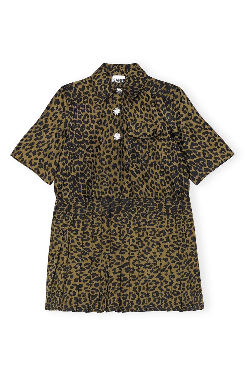 Ganni Pleated Leopard Jacquard Minidress, Alternate, color, 