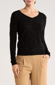 Sofia Cashmere Sequin V-Neck Wool Cashmere Blend Sweater