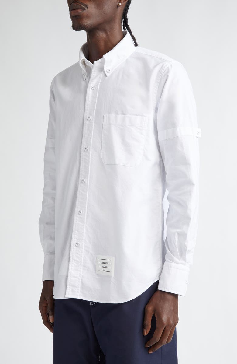 Thom Browne Straight Fit Cotton Oxford Button-Down Shirt, Alternate, color, White
