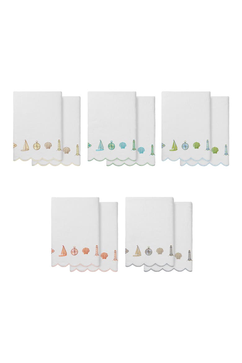 2-Piece Sea Joy Embroidered Turkish Cotton Bath Towel Set, Alternate, color, WHITE/ GRAY