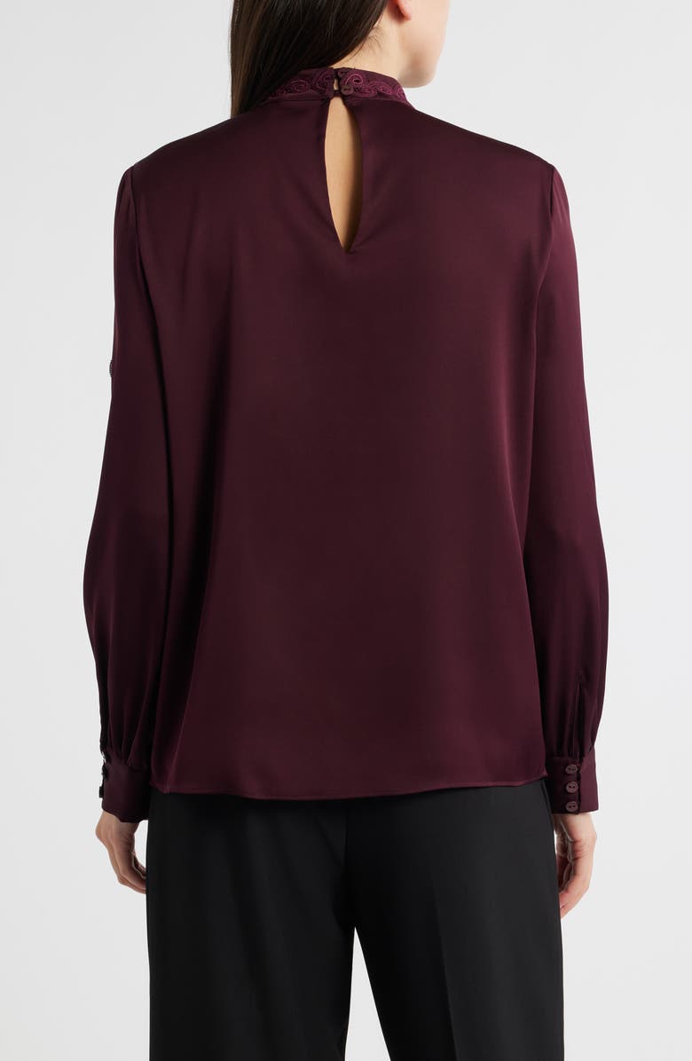 Elie Tahari The Indie Lace Stretch Silk Top, Alternate, color, Bordeaux