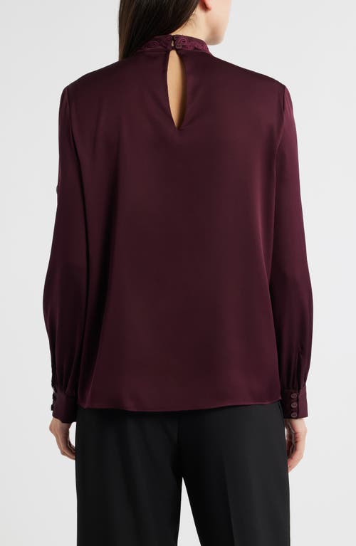 Elie Tahari The Indie Lace Stretch Silk Top In Burgundy