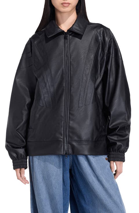 Three-Stripe Faux Leather Jacket