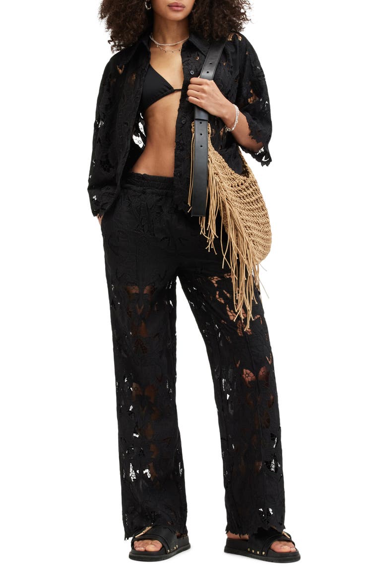 Charli Embroidered Wide Leg Pants, Alternate, color, BLACK