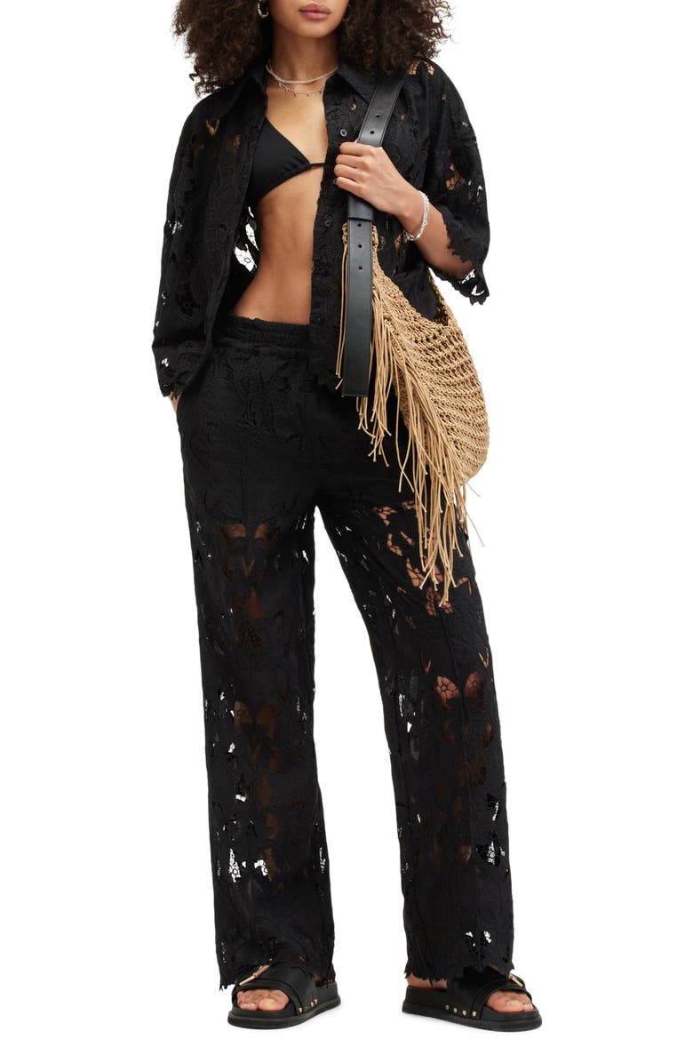 AllSaints Charli Embroidered Wide Leg Pants, Alternate, color, 