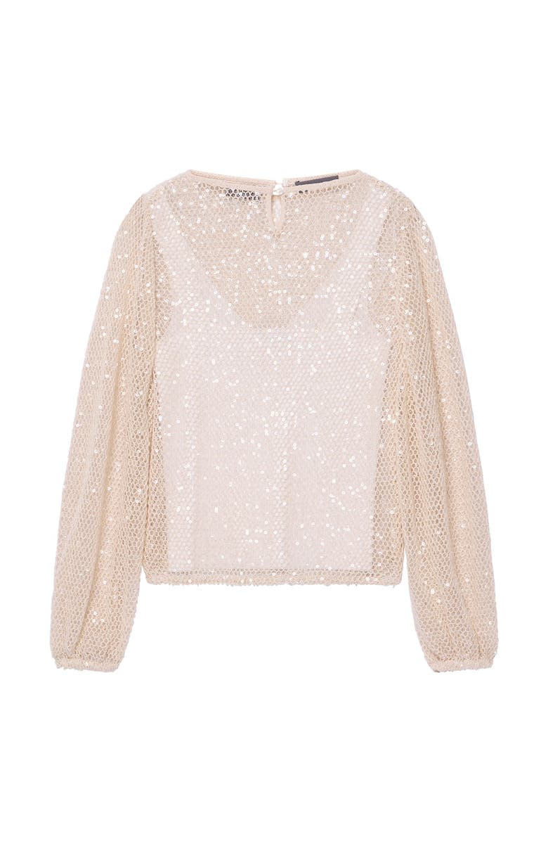 MINT VELVET Sequin Layered Balloon Top, Alternate, color, Neutral