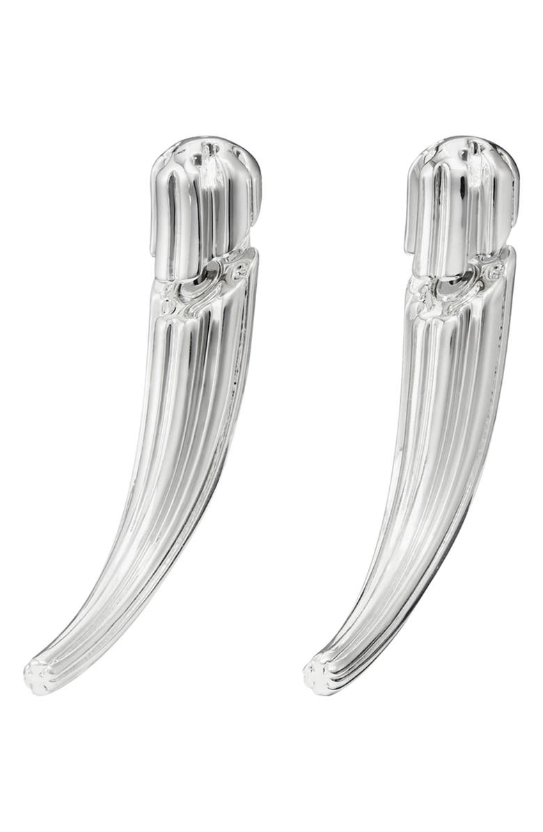 Tory Burch Pierced Front-Back Earrings, Main, color, Light Silver