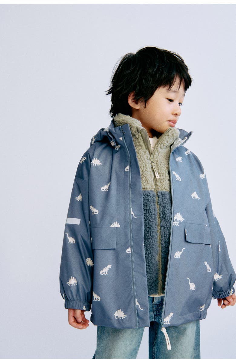 H&M 2.5-layer Rain Jacket, Alternate, color, Dusty Blue/Dinosaurs