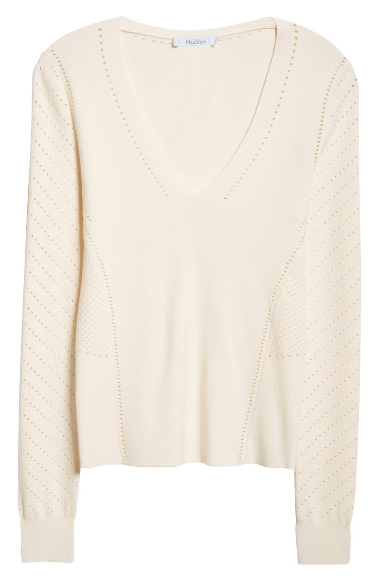 Max Mara Nadar V-Neck Pointelle Stitch Sweater, Alternate, color, 
