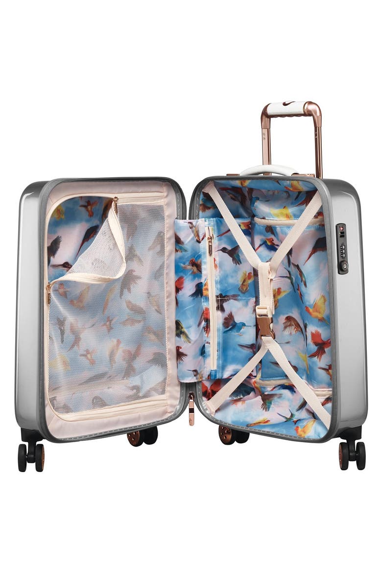 'Small Porcelain Rose' Four Wheel Suitcase, Alternate, color, SILVER