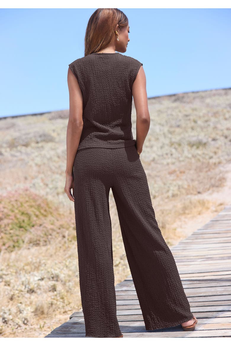 Sleeveless Textured Top, Alternate, color, Brown