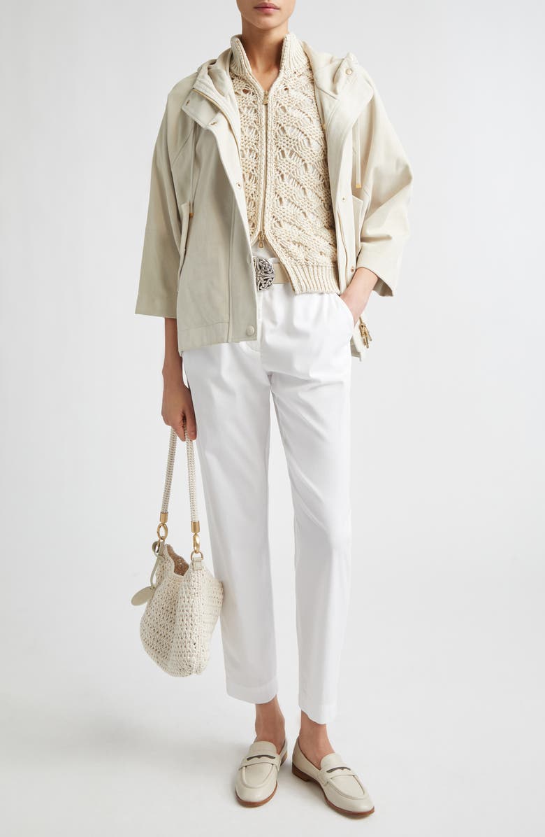 Eleventy Oversize Hooded Lambskin Suede Jacket, Alternate, color, Ivory