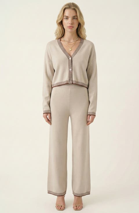 Contrast Trim Knit Cardigan Set