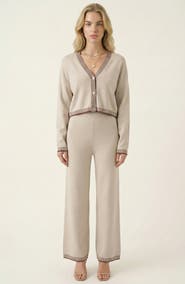 Modenaire Contrast Trim Knit Cardigan Set