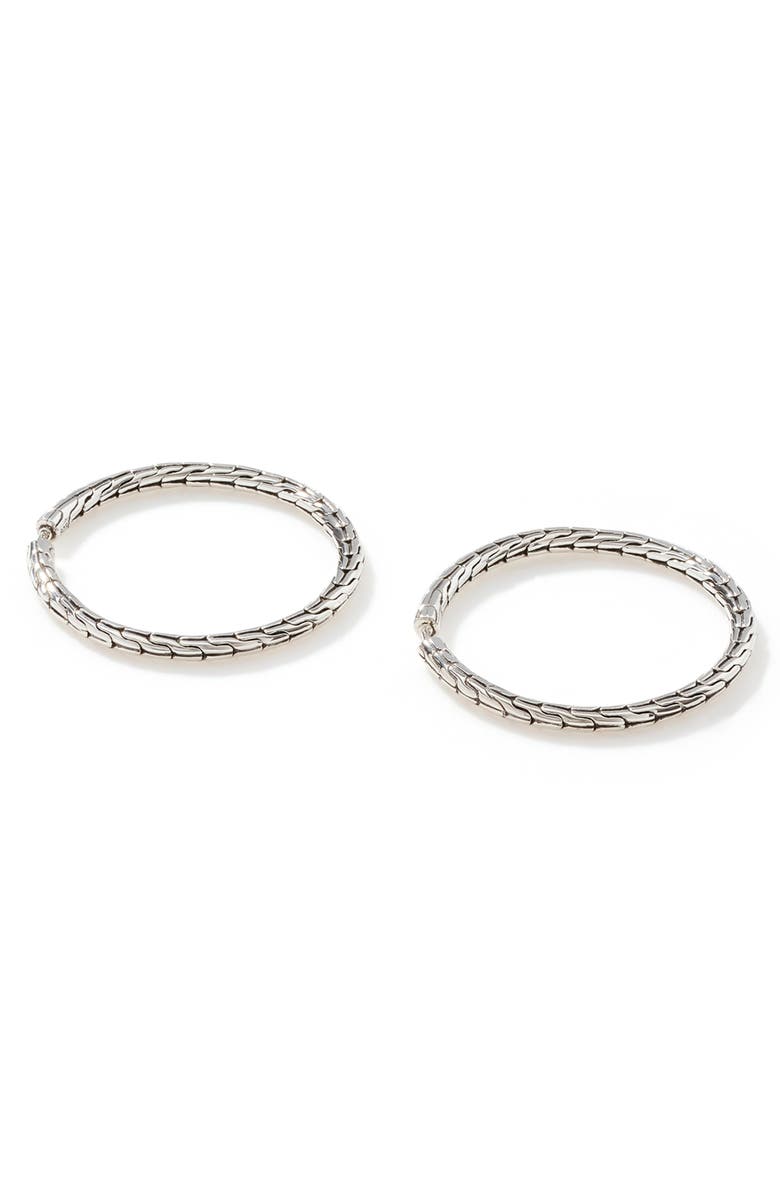 John Hardy Carved Chain Hoop Earrings, 37mm, Alternate, color, Silver