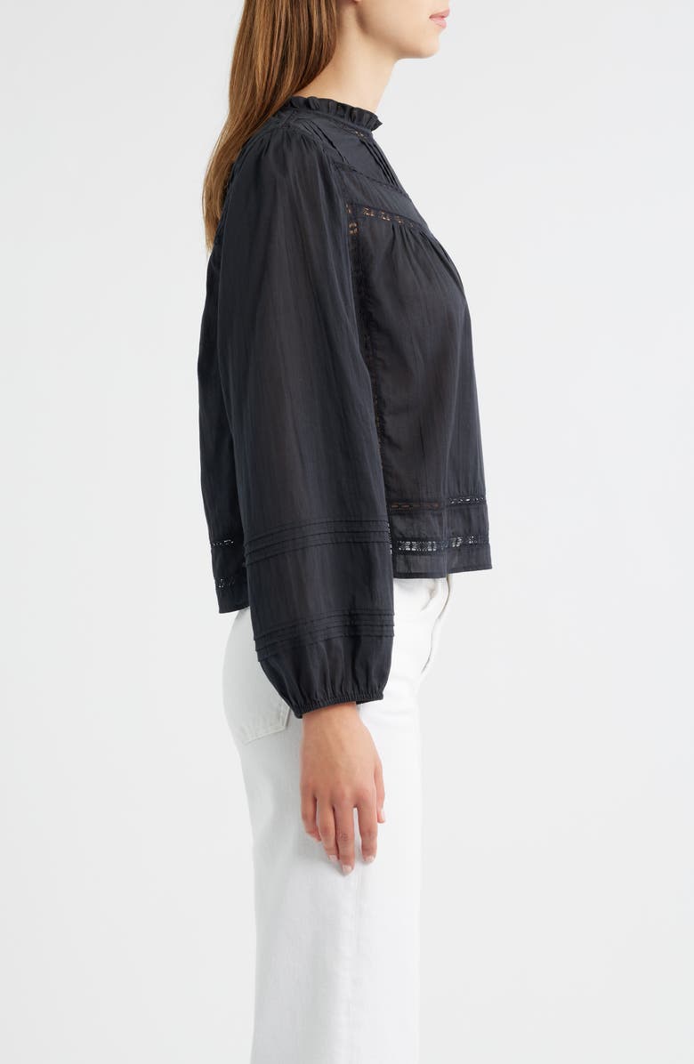 Rails Reyna Lace Inset Cotton Peasant Top, Alternate, color, Black